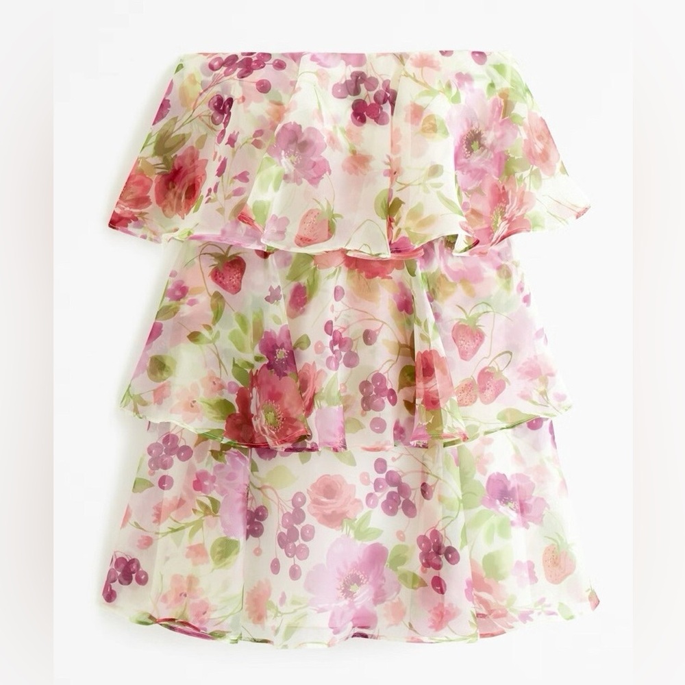 Abercrombie & Fitch Pink Floral Tiered Organza Mini Dress